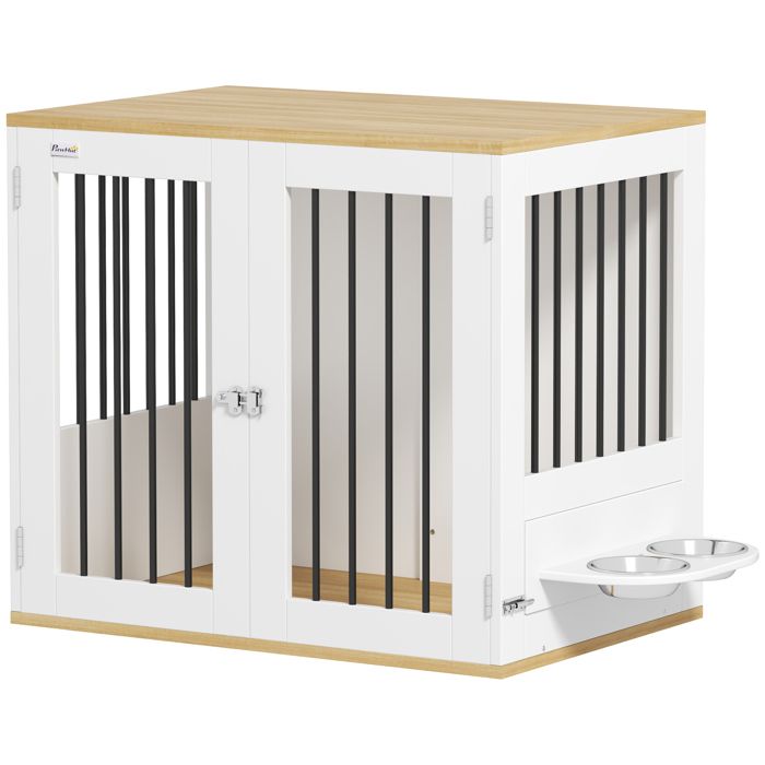 Comparer les prix de Cage pour chiens - PawHut - avec gamelles amovibles et rotatives à 360° 2 portes - pour chien taille moyenne - 80x55x715cm - blanc