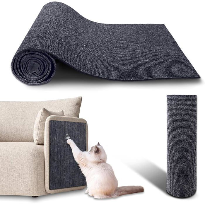 Tapis Griffoir Autocollant Pour Chat – 40 X 200 Cm – Gris – Découpable – Protection Canapé, Meubles – Installation Facile