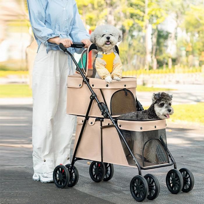 Meilleurs prix pour XXL Double-layer Pet Poussette-MENGDA-Poussette grand chien-Foldable-Pour Animaux âgés et jeunes-élégante portable-Brown