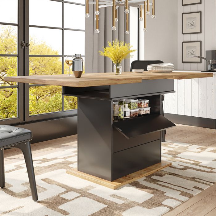 Table à manger télescopique - Meuble de rangement - table de cuisine extensible pour la cuisine - 110-140x80x75cm - noir