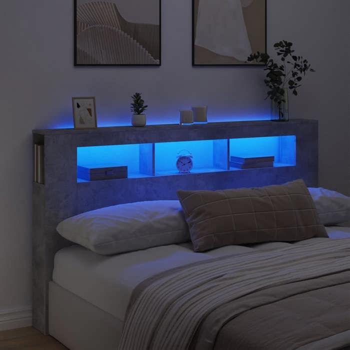 Tête de lit à LED - vidaXL - Gris béton - 180x18 5x103 5cm - Bois dingénierie