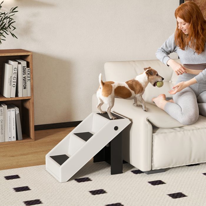 Escalier pour chien pliant à 3 marches antidérapantes escalier pour animaux en plastique 53 x 305 x 365 cm crème