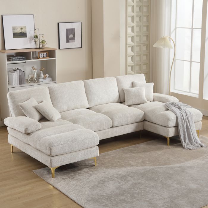 Canapé 4 places 272 cm acmvec double méridienne canapé double siège pour salon chambre - tissu chenille premium - 272 cm beige Canapé 4 places 272 cm acmvec double méridienne canapé double siège pour salon chambre - tissu chenille premium - 272 cm beige