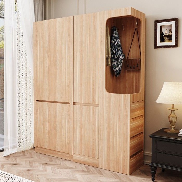 Armoire 140x40x170 cm - Grande penderie ouverte avec tiroirs et compartiments rangement - Design bois - Côté droit Armoire 140x40x170 cm - Grande penderie ouverte avec tiroirs et compartiments rangement - Design bois - Côté droit