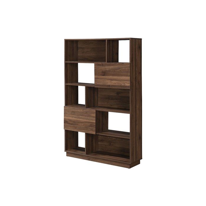 Bibliothèque avec 2 portes et 8 niches - Naturel foncé - CEVANIA