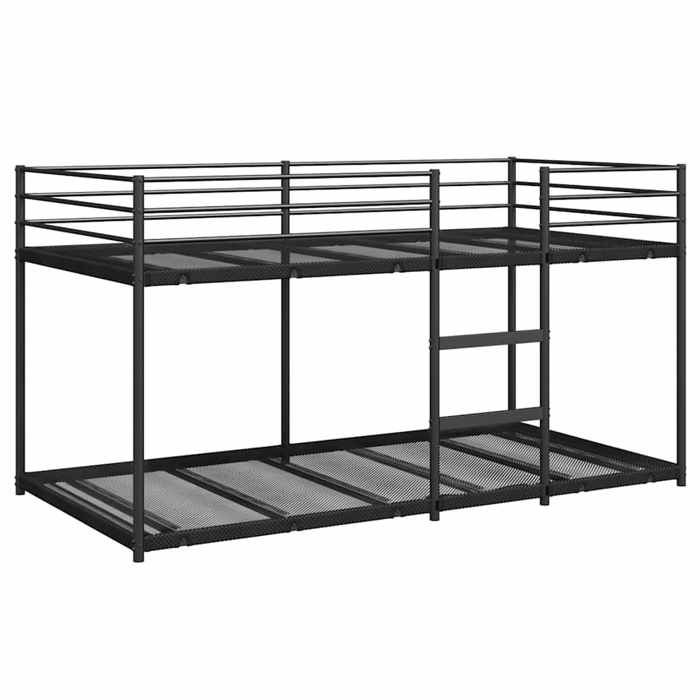 Lit superposé en acier - UU - Noir - 80x200 cm - 2065x845x111 cm - Échelle intégrée - Garde-corps - Sommier en maille
