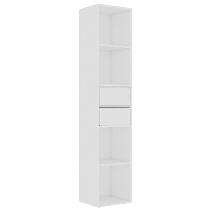 Bibliothèque moderne - KALISSE - Blanc - 36x30x171 cm - Bois dingénierie - 4 étagères ouvertes - 2 tiroirs