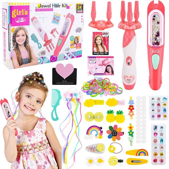 Accessoires Cheveux Abs Kit Tresses Cheveux Fille Avec Perles Et Paillettes - DIY Coiffure Enfant 5-12 Ans - Développe Créativité Accessoire Cheveux Enfant