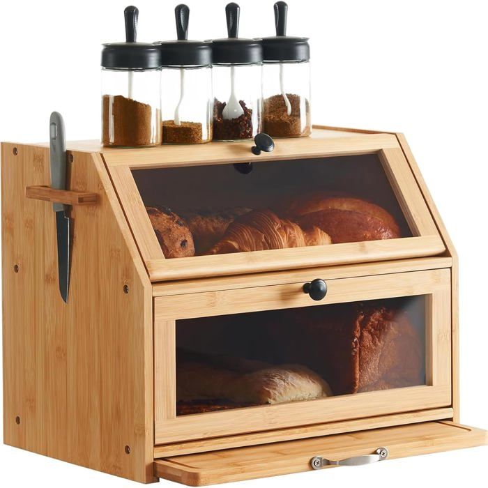 Boîte à Pain en Bambou Écologique avec Planche à Découper et Rangement - Dimensions 39x26x325 cm