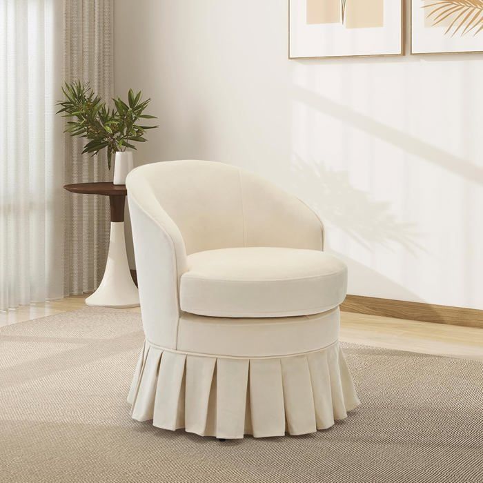FAUTEUIL-Fauteuil mid-century moderne pivotant Fauteuil dappoint Fauteuil confortable Style scandinave Tissu lin beige