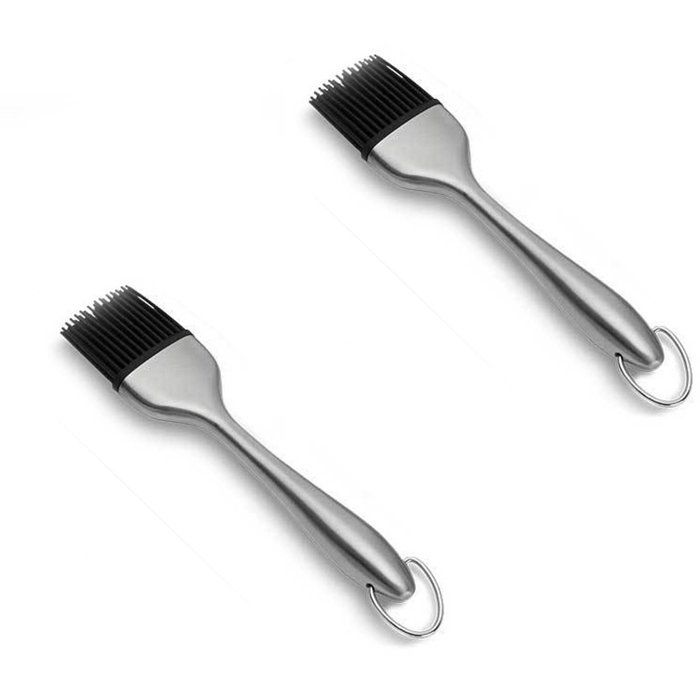 Pinceaux à badigeon lot de 2 silicone résistant à la chaleur acier inoxydable pour barbecue marinade sauce