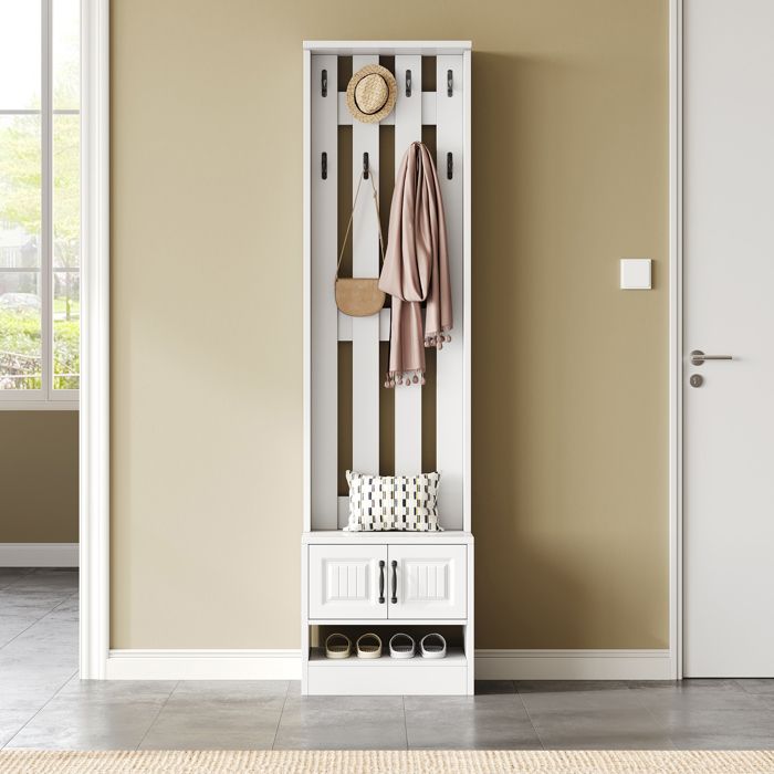 Meuble dentrée multifonction - Blanc - Panneau de particules - Dimensions 50x36x190 cm - Poids 20.25 kg
