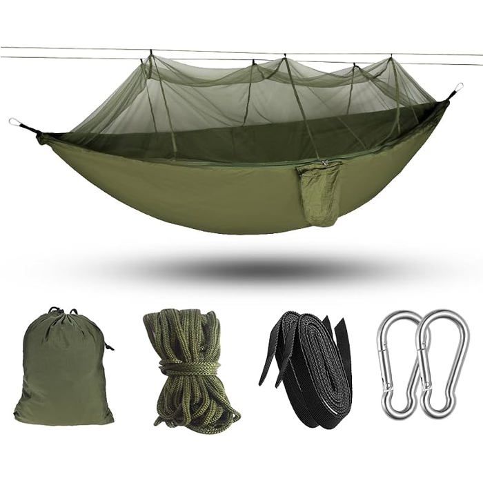 Hamac Extérieur avec Moustiquaire Voyage Ultra Léger Nylon Parachute Séchage RapideCapacité 300 kg260 x 140 cm
