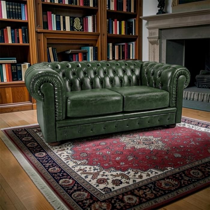 Canapé 2 places Royal Chesterfield L175 cm en cuir vintage - Vert Canapé 2 places Royal Chesterfield L175 cm en cuir vintage - Vert