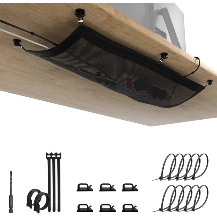 Ultimate Setup Filet de Gestion des câbles – Plateau de Fils sous Le Bureau – Organiseur de Cordons Bureau Noir (OL1067)