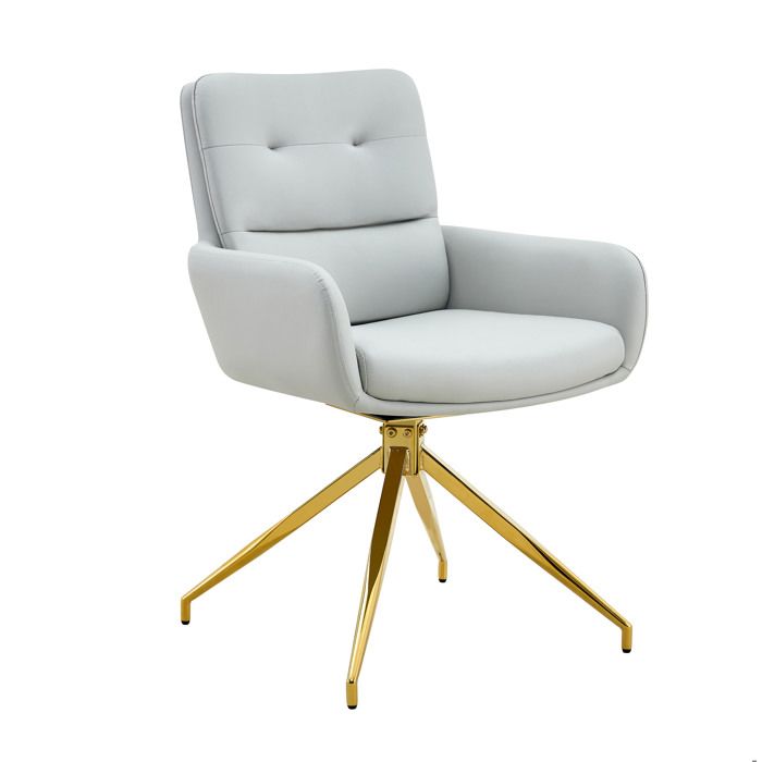 Ensemble salle à manger – table ronde 85 cm en verre trempé – 4 chaises pivotantes 360° gris clair et doré