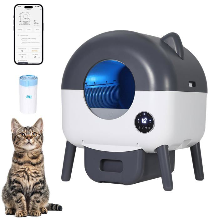 Toilettes pour chats autonettoyantes 66 l automatiques améliorées avec application 6 lumières dambiance réglables