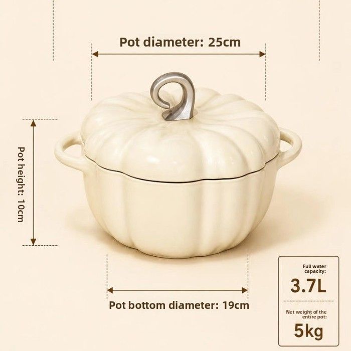 Cocotte en fonte émaillée - Forme citrouille blanche - 3 7 L - 25 cm - Avec bouton corne - Tous feux
