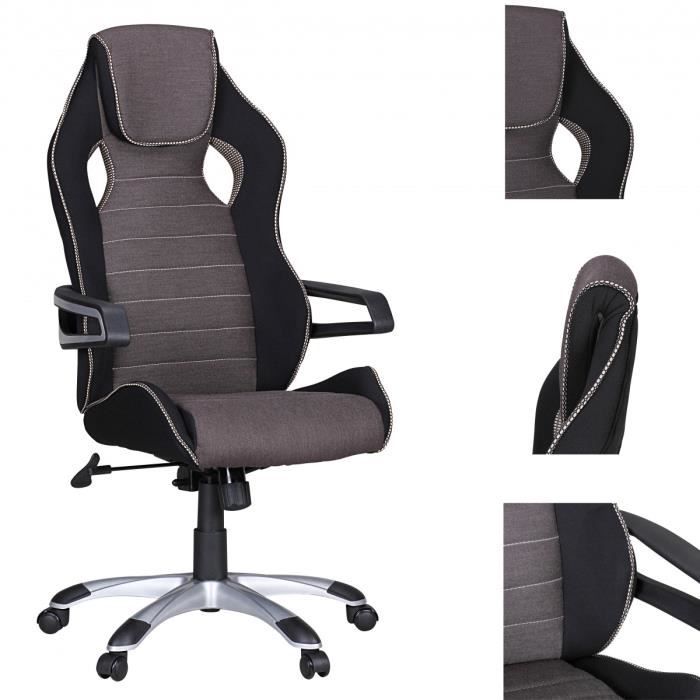 amstyle chaise de bureau valentino gris gaming exécutif chaise racing chaise pivotante mécanisme synchrone chaise de bureau 120kg