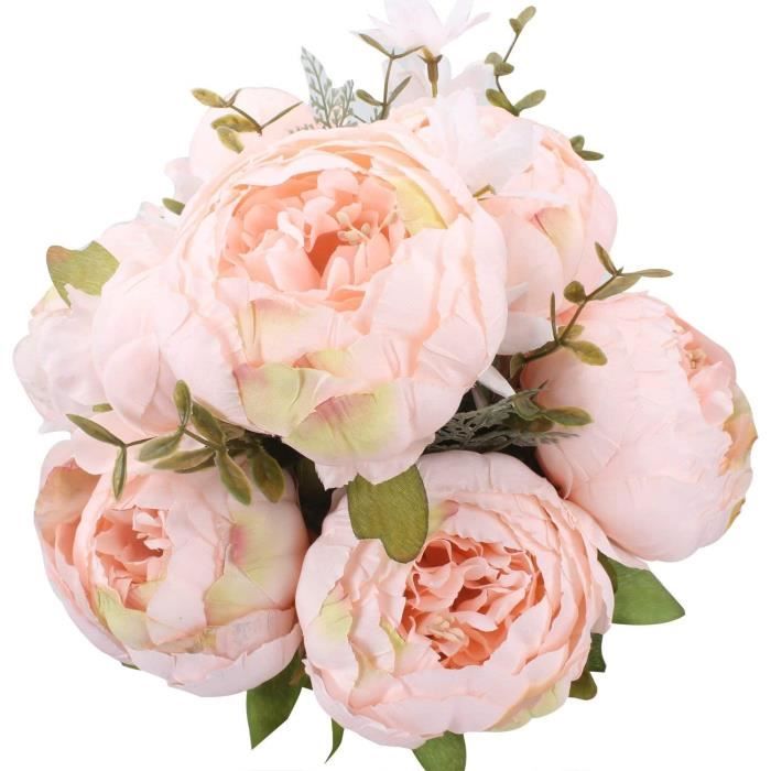 Bouquet De Pivoines Artificielles En Soie - 6 Fleurs + 2 Boutons, Décoration Mariage Ou Maison (Camel)