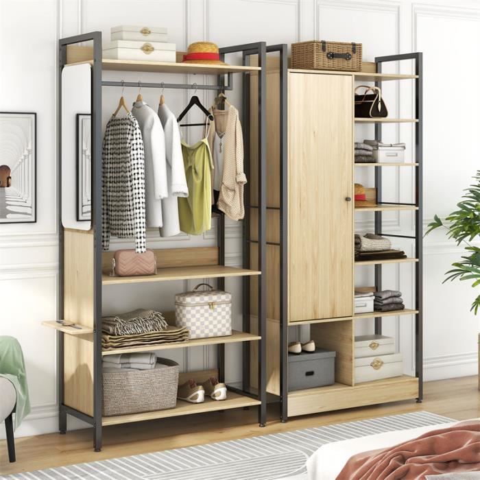 Jeu de 2 armoires à vêtements armoire avec miroir etr amoire polyvalente en métallique et bois