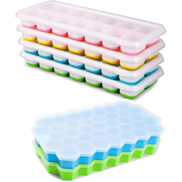 Bac Glaçons Silicone Lot De 4 Bacs à Glaçons En Silicone Avec Couvercle Sans BPA - Empilables - Sûr Et Sain - Pour Bouillie De Bébé, Cocktail, Whisky, Café (2 Bleus + 2 Verts Bac à Glaçons Silicone