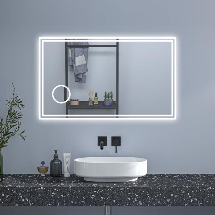 Miroir Salle de Bain LED 70x50cm avec 3 Couleurs et Luminosité Réglables  Interrupteur Tactile Fonction de Mémoire - Costway