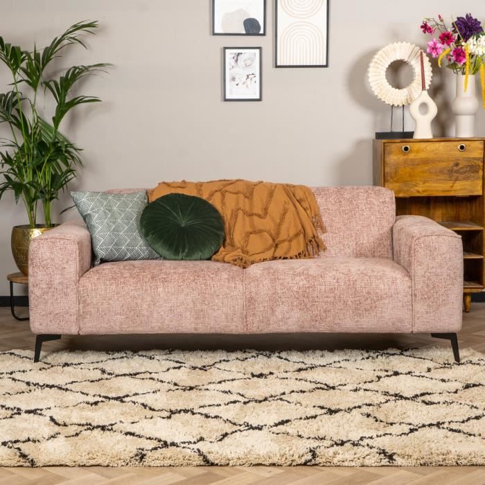 Canapé droit 5 places Rose Tissu Design Confort