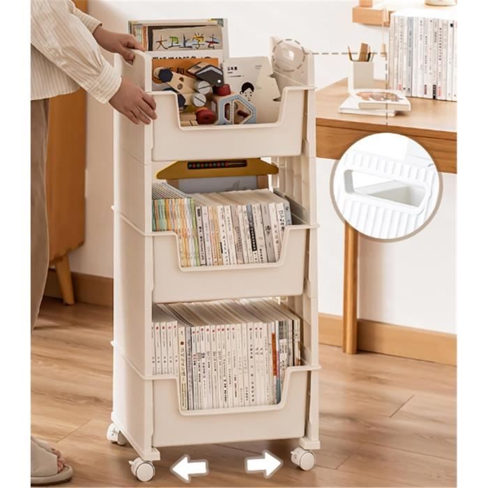 Bibliothèque Mobile à 5 Niveaux - En PP, Dimensions 28x51 Cm Ou 28x70 Cm, Avec Roulettes - Idéale Pour Livres, Magazines, Fournitures - 4