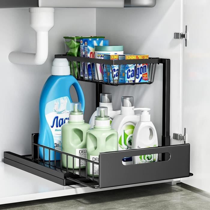 Étagère Extensible Sous évier 2 Niveaux - En Métal, Réglable, Rangement Cuisine/salle De Bain