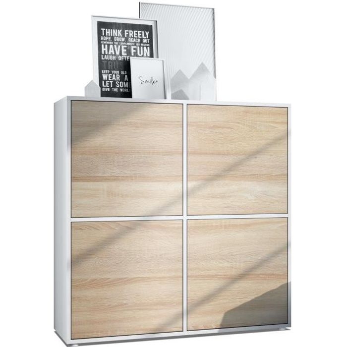 Vladon Highboard Cuba V2 Placard 104 x 1055 x 355 cm Buffet haut à 8 compartiments caisson en blanc mat - façades en Chêne brut