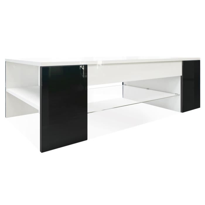 vladon table de salon table basse clip en blanc avec des bordures en noir haute brillance