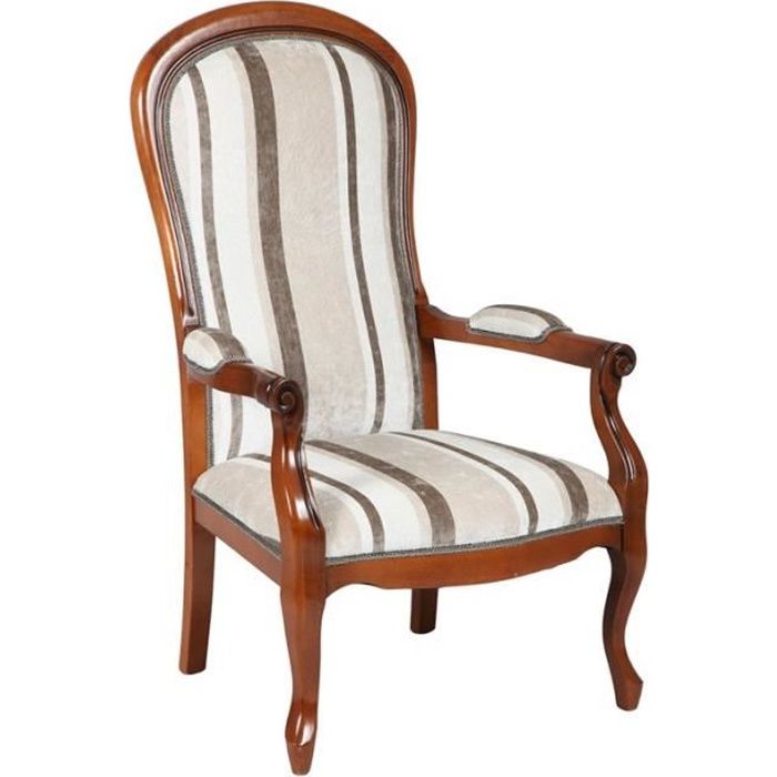 Fauteuil Voltaire Marron Clair A Rayures Givors Cdiscount Maison Fauteuil Voltaire Marron Clair A Rayures Givors Cdiscount Maison