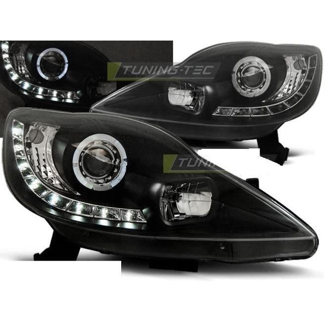 Paire de feux phares Peugeot 107 05-11 Angel Eyes LED noir-27361706