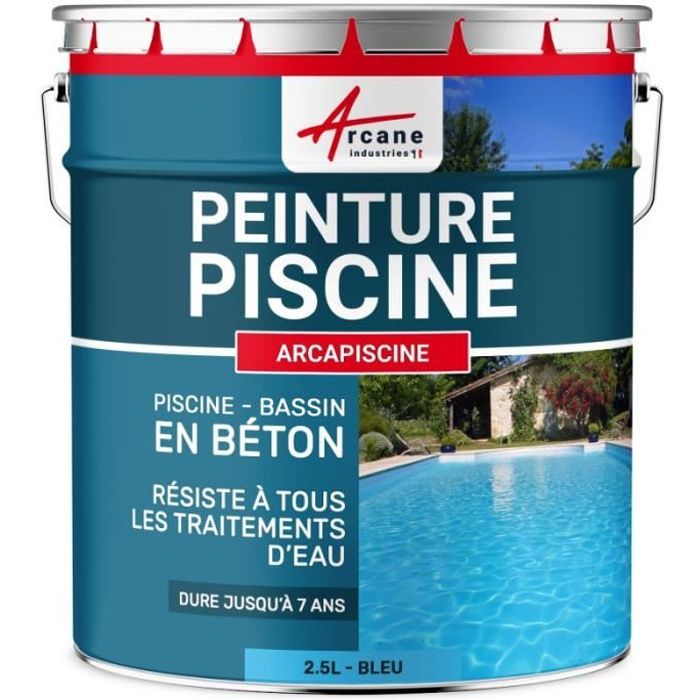Peinture Piscine Bassin Béton ARCAPISCINE Ciment Décoration Imperméable Bleu Blanc Gris Grise Jaune Sable Noir Vert Bleu - 2.5 L