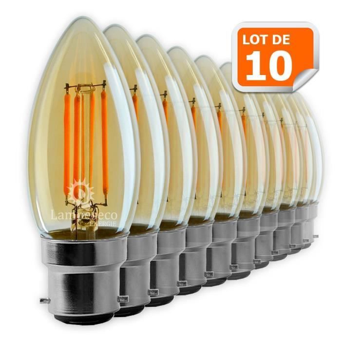 Lot de 10 Ampoules Led Flamme Filament Doré 4 watt (éq. 42 Watt) Culot B22  - Cdiscount Maison