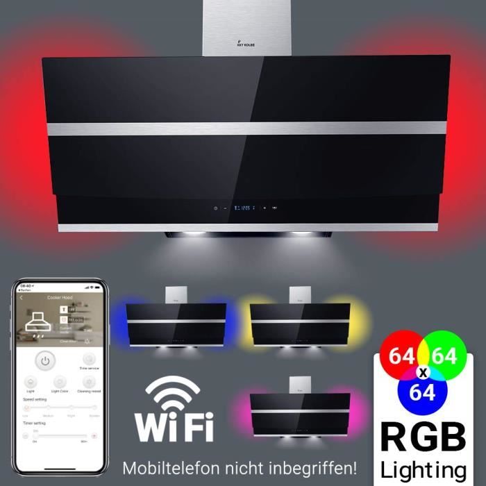 Hotte Aspirante Murale 90 Cm Acier Inoxydable Verre Noir Wifi Extra Silencieux 4 Marches Eclairage Led Rvb Touches A Detecte Achat Vente Hotte Cdiscount