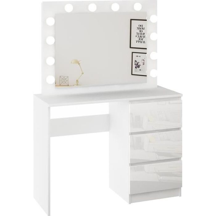 Table de maquillage LED intégrée blanche minimaliste, miroir