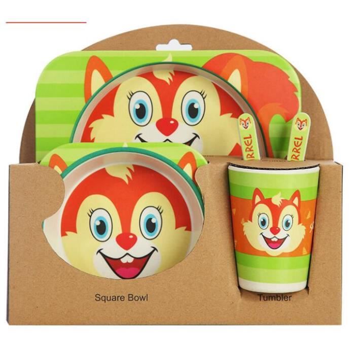 5 Pcs Vaisselle Enfant En Fibre De Bambou Bol De Dessin D Animal