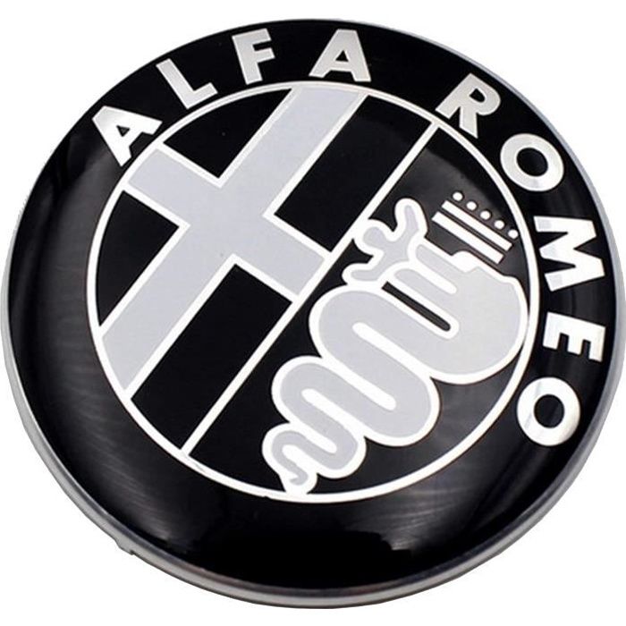 Lot de 2 emblèmes pour Alfa Romeo Noir Logo 74 mm Capot avant Arrière Emblème Black 147 156 159 Brera Mito métal[100]