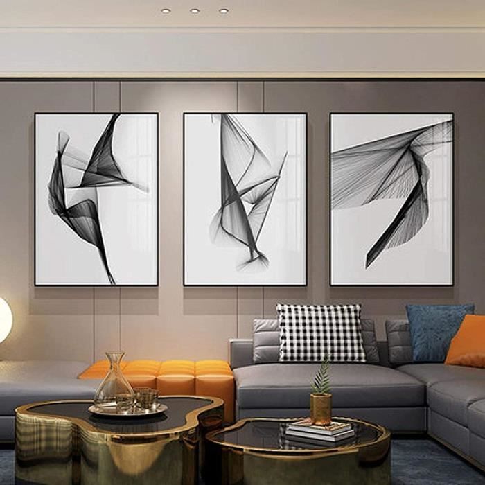 Tableau Mural Moderne Design Galerie - Abstrait Noir Et Blanc - 100x70 Cm - Neuf