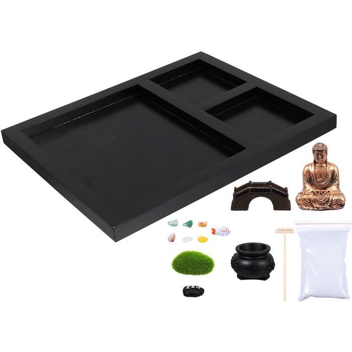 LuXianYS Kit Jardin Zen Japonais Miniature Avec Bouddha - Bureau, Méditation, Sable, Pierres, Râteau