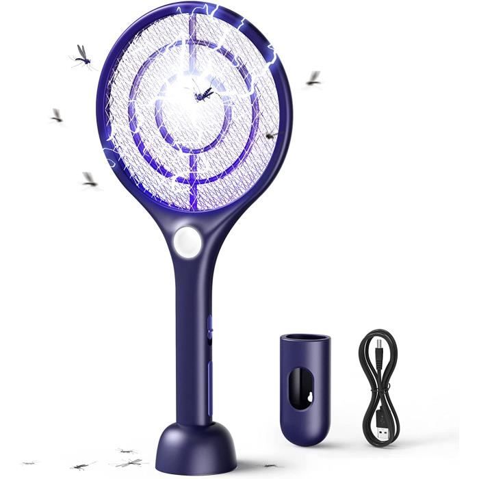 Raquette Anti-moustique électrique 4000V Rechargeable | Batterie 1800 MAh | Pliable Et LED Violette | Pour Moustiques, Mouches, Guêpes | Intérieur Et Extérieur
