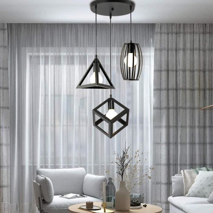 Suspensions Luminaire Design Geometrique Moderne E27 Lustre Abat Jour En Metal Plafonnier Pour Chambre Salon Noir Cdiscount Maison