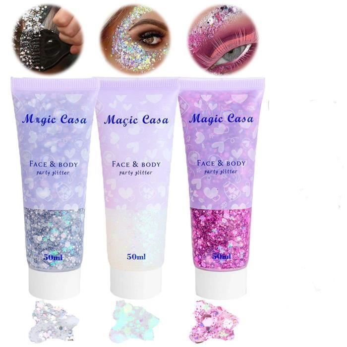 Paillettes de Sirène Chunky Glitter Gel Liquide 3 Bouteille Gel Glitter