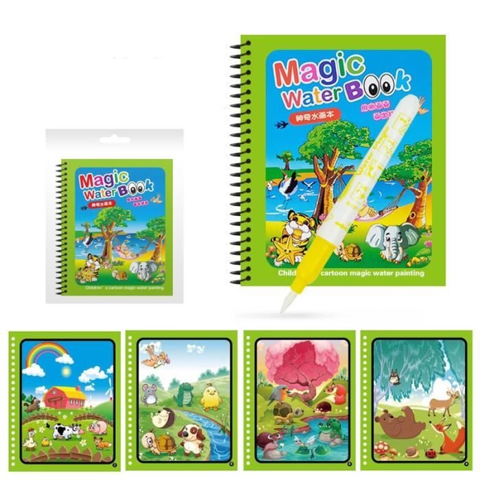 Livre Coloriage Magique à L'eau - 4 Livres + 4 Stylos Eau - Enfant 3ans+ - Animaux, Espace, Dinos