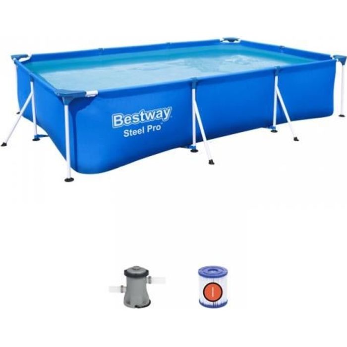 Kit Piscine hors sol tubulaire BESTWAY Steel Pro - 300 x 201 x 66 cm - Rectangulaire (Livrée avec po