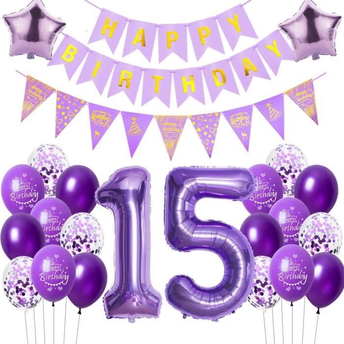Décoration 15 Ans Anniversaire Fille Pourpre Ballon 15 Ans Fille Anniversaire Décoration Cadeau