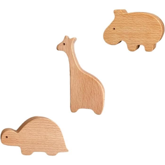 Crochets Rangement Vêtements 4 Crochets Enfant EKNA - Motifs Animaux En Bois - Pour Chambre, Salle De Bain - Garçon Et Fille Rangement Mural