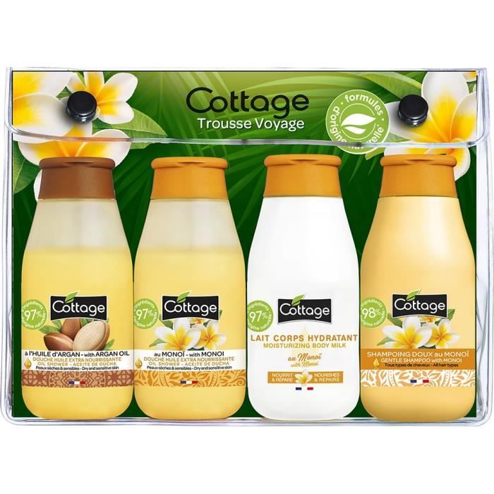COTTAGE Trousse Voyage Monoï 2 Gel Douche Huile Extranourrisante